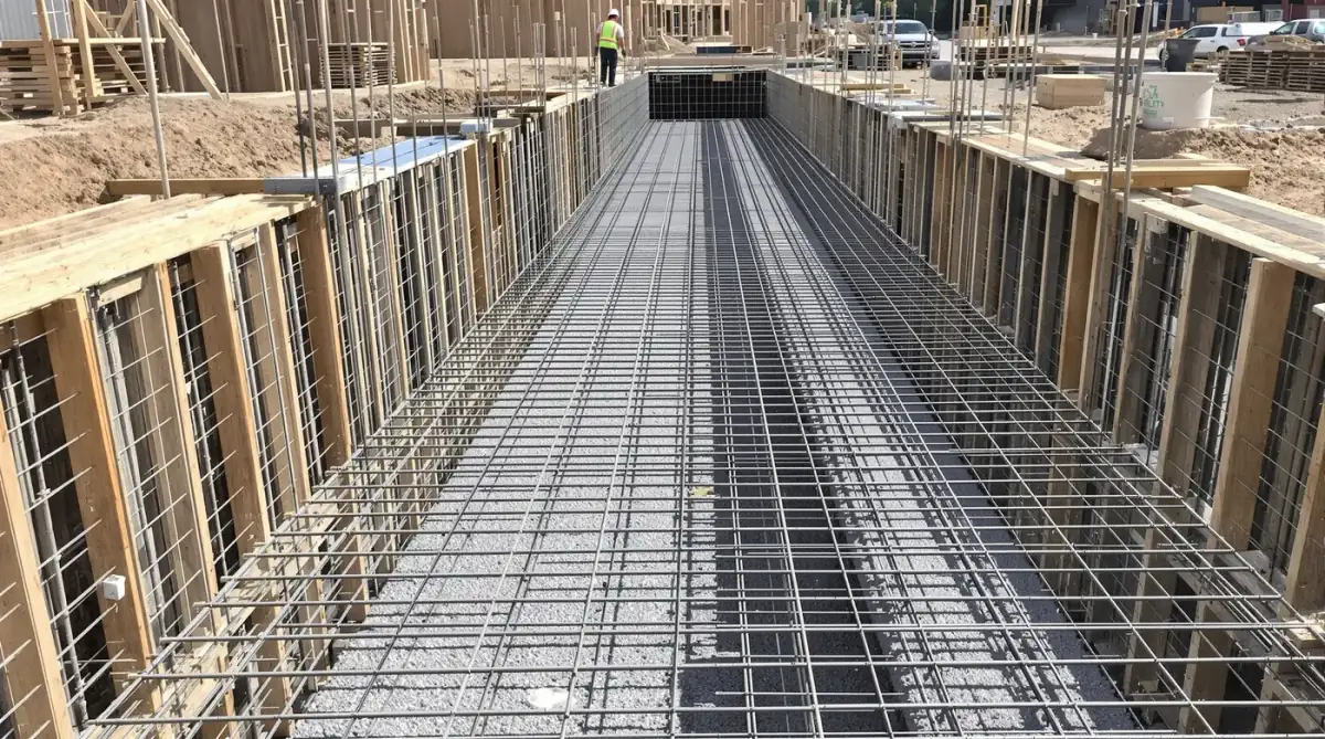 Continuous footing rebar dowels and keyway connections for wall-to-footing tie on a Kansas City commercial project