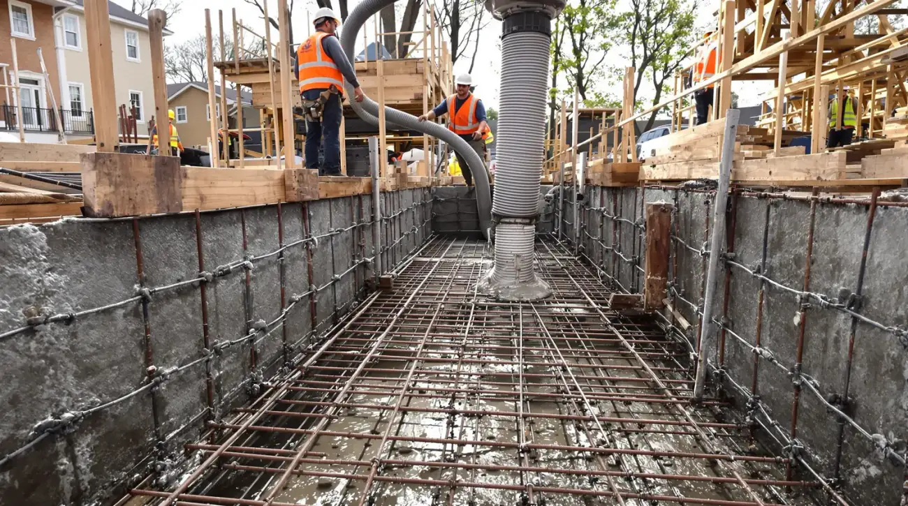 Continuous strip footing with rebar reinforcement for a commercial building perimeter foundation in Kansas City